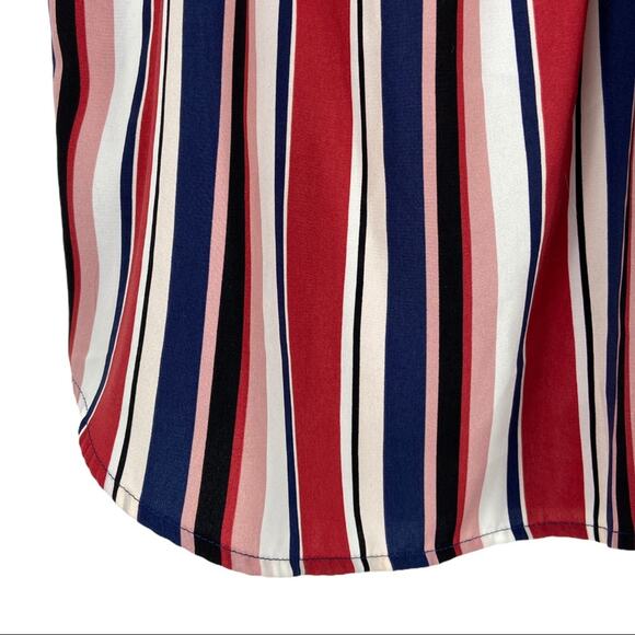 Evereve Allison Joy‎ Medium Blouse Off the Shoulder Striped Top Red Blue White - Picture 3 of 7